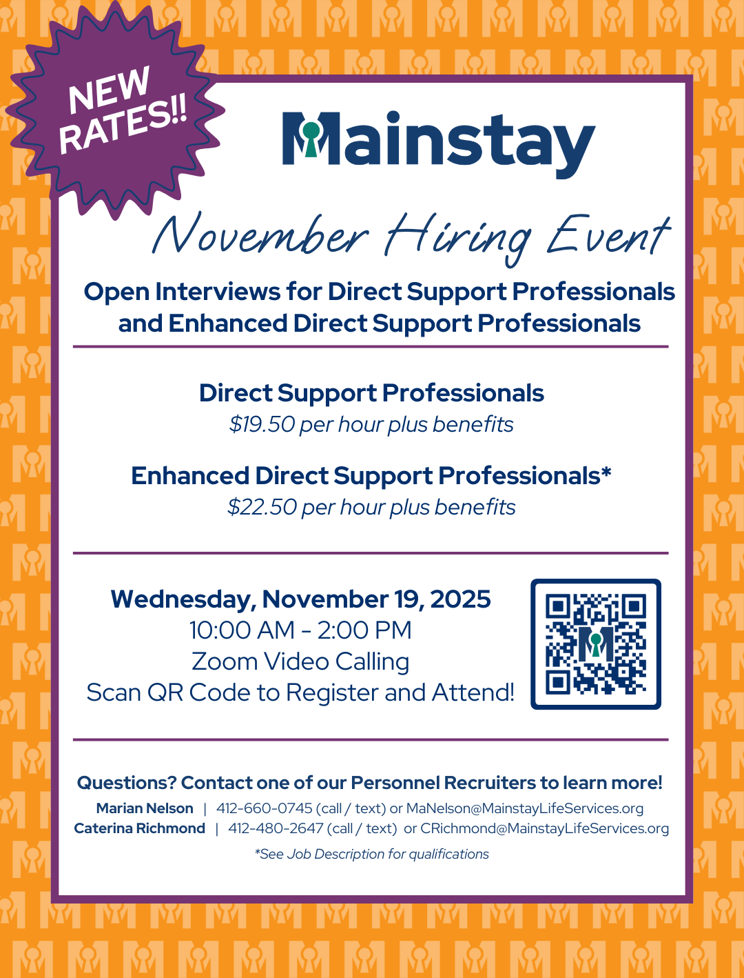 November Hiring Event Hiring Event highlighting open interviews for Direct Support Professionals